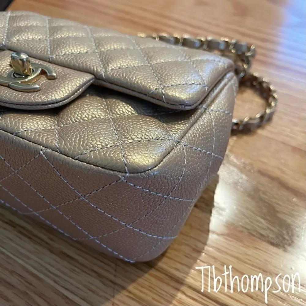 Chanel square mini gold caviar leather & GHW